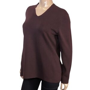 COS Cotton Ponte V-Neck Top Womens Size Large Deep Burgundy Long Sleeve Tunic